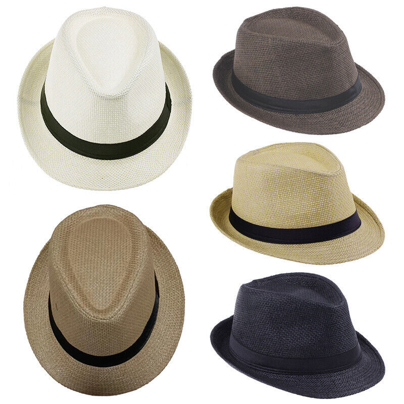 Men Women Straw Jazz Fedora Hat Trilby Cuban Sun Cap Panama Short Brim Summer*US