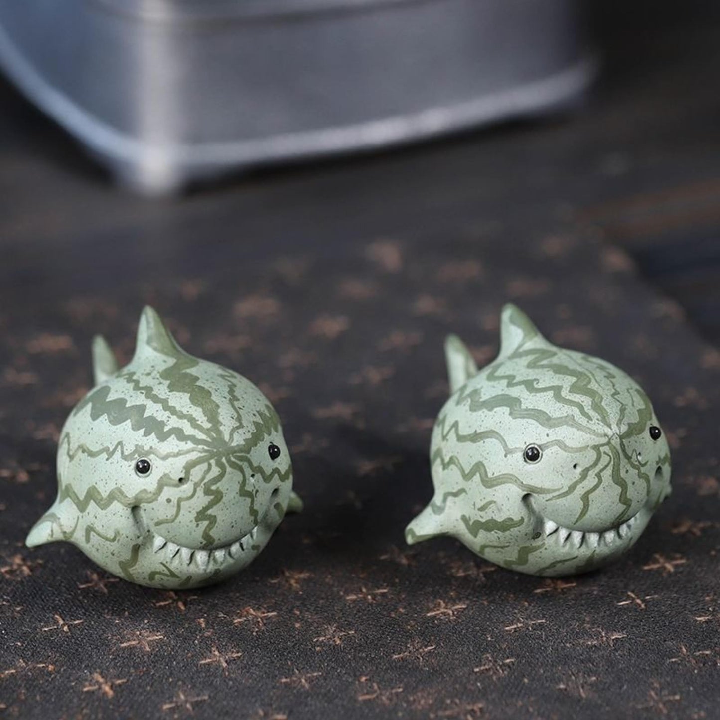 Handmade Watermelon Shark Tea Pet Ornament 7cm Chinese Tea Table Decor Tea Play