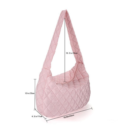 Lattice Pattern Shoulder Bag Cotton Handbag Large Capacity Purse Feather Padded