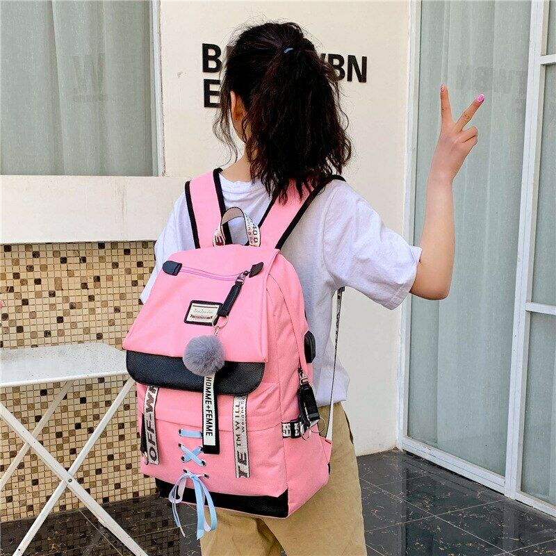 Nylon Women Accessories School Backpacks Anti Theft USB Charge Backpack Girl Bag