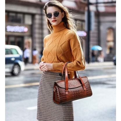 Synthetic Leather Handbag Vintage Tote Shoulder Bag Crossbody Purse 34*12*19 CM