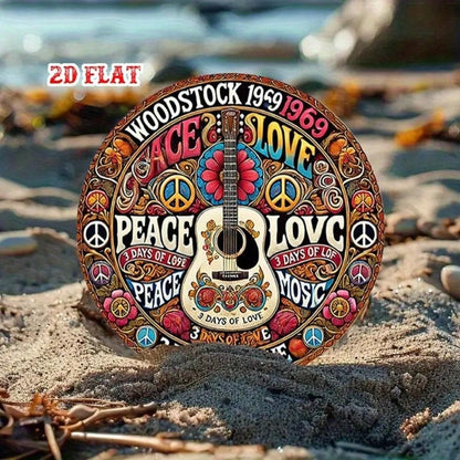 Vintage 1960s-70s 8x8 Tin Sign Peace Love Music Retro Wall Art for Home Bar Cafe