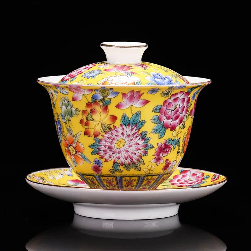 200ML Chinese Porcelain Gaiwan Color Enamel Cover Bowl Handmade Tea Teaware