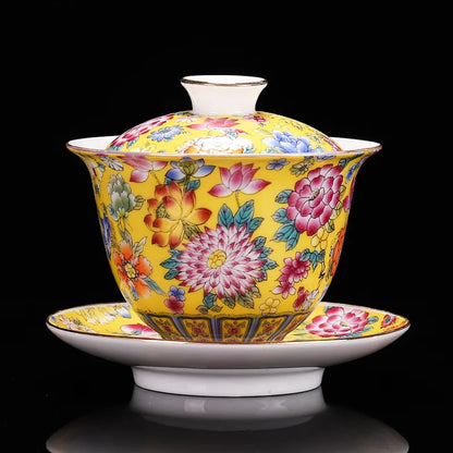 200ML Chinese Porcelain Gaiwan Color Enamel Cover Bowl Handmade Tea Teaware