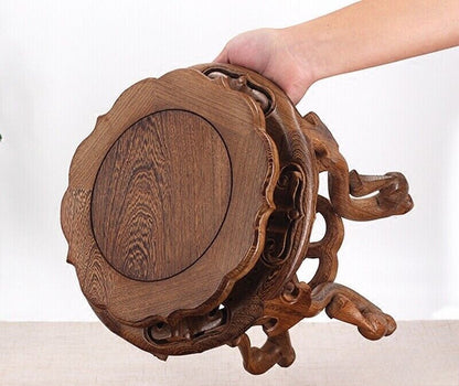 Wenge Wood Bonsai Display Rack Fish Tank Vase Stone Wooden Round Base Stand