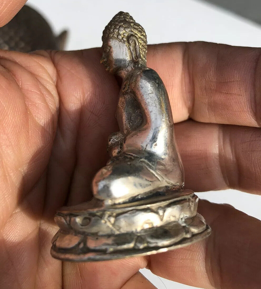 Bronze Temple Buddha Casting Statue Figure Silver Patina Decoration