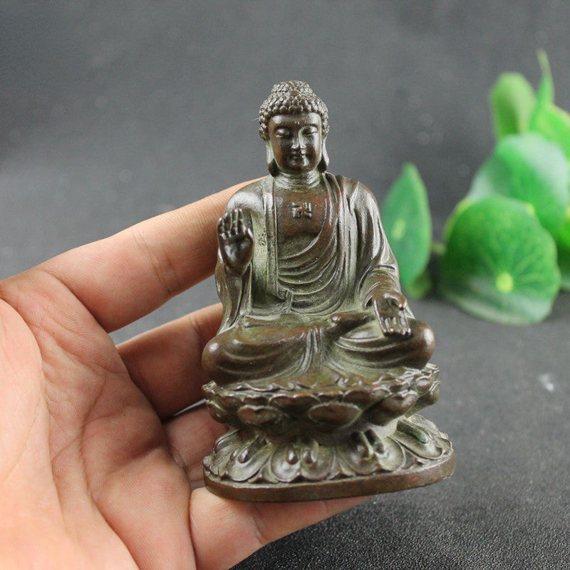 Copper Tathagata Buddha Statue Sculpture Retro Feng Shui Miniatures Figurines