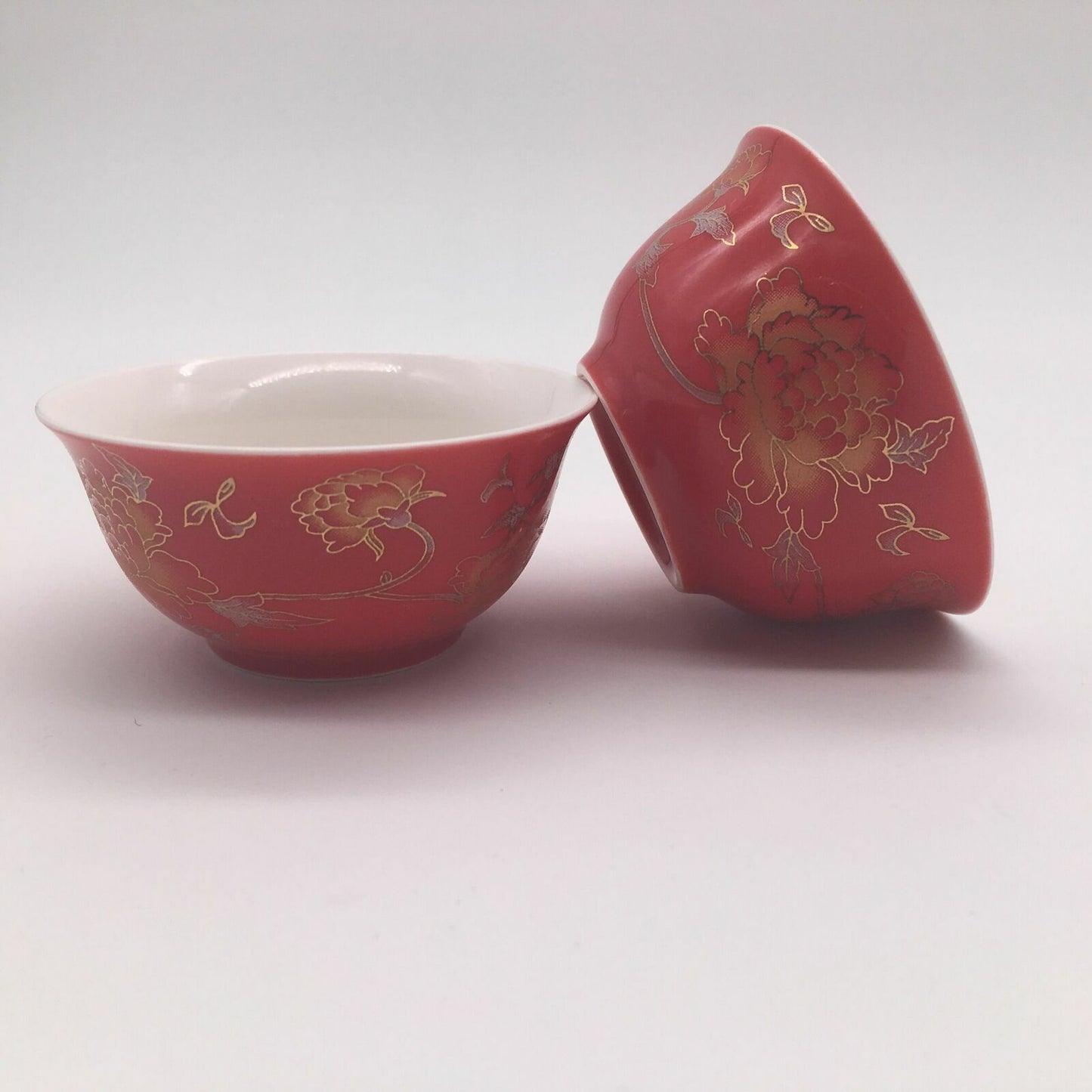 2pcs/lot Wedding Tea Cup Peony Print Red Small Volume Personal Cup For Pu'er Tea