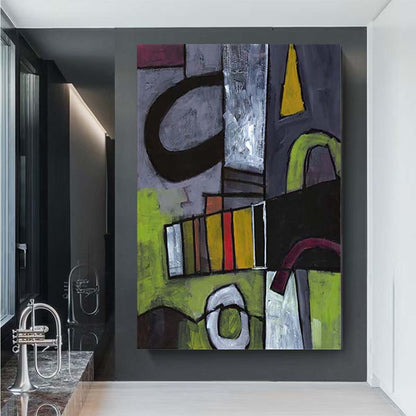 Black White Green Abstract Oil Painting Handmade Canvas Art Mural Modern Home