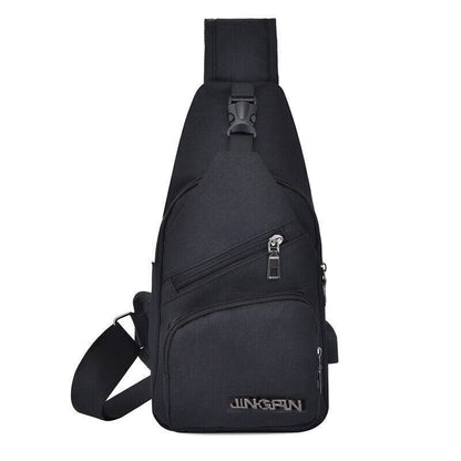 Men's Leather Chest Bag Shoulder Pack USB Charging Port Crossbody Handbag