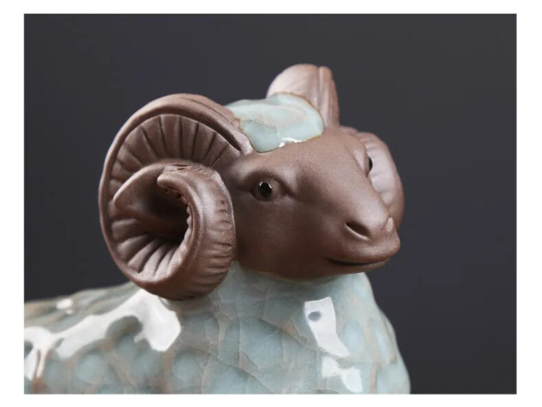 Retro Ceramics Tea Pet Chinese Zodiac Sheep Statue Animal Tea Figurine Ornaments
