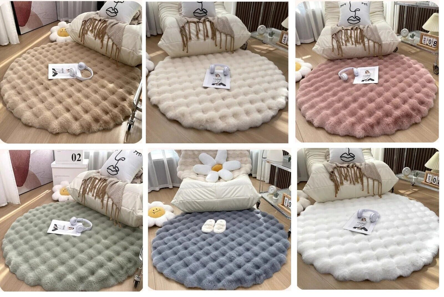 Area Rugs Soft Plush Nordic Round Carpets Living Room Bedroom Non Slip Floor Mat