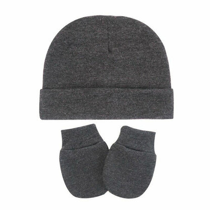 Hats Gloves 3pcs/Lot Solid Childrens Cotton Baby Winter Warm Cap Toddler Beanie