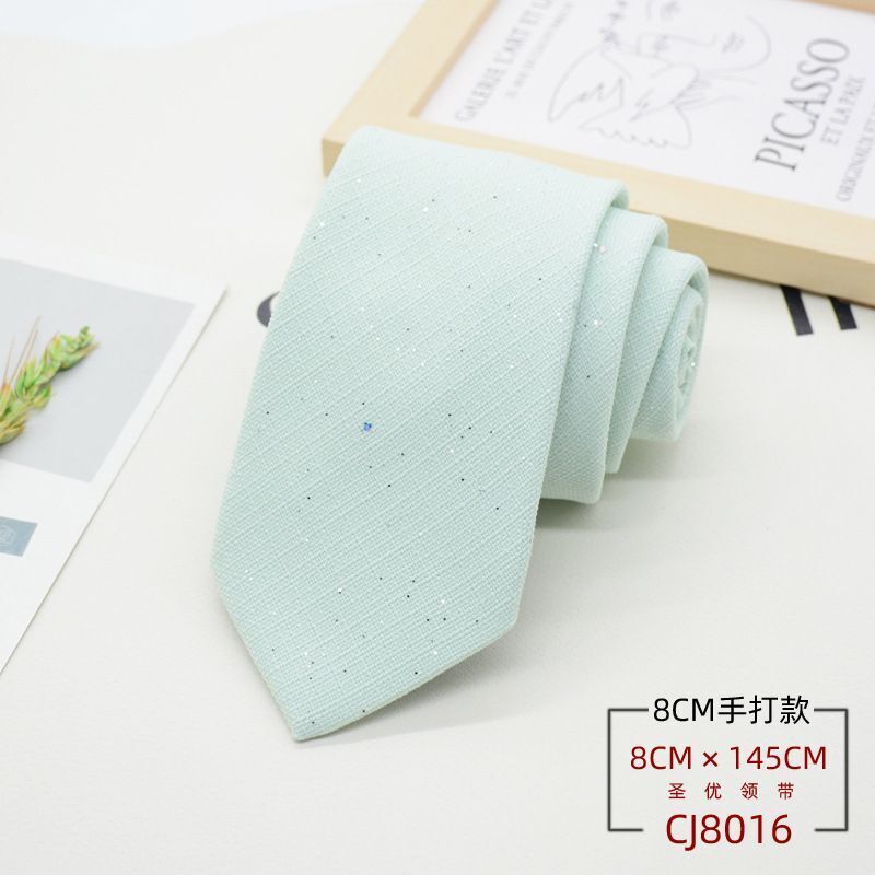 Men Neckties 8cm Width Shiny Linen Cotton Solid Sequin Women Neckwear Casual Tie