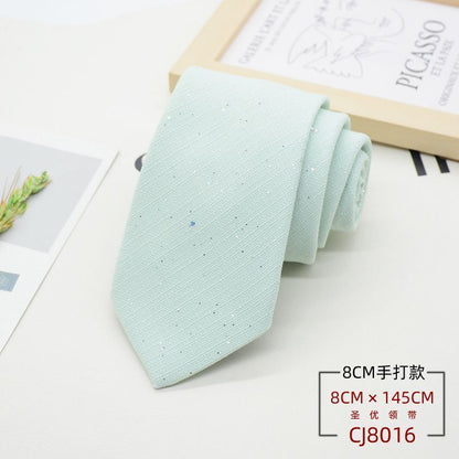 Men Neckties 8cm Width Shiny Linen Cotton Solid Sequin Women Neckwear Casual Tie