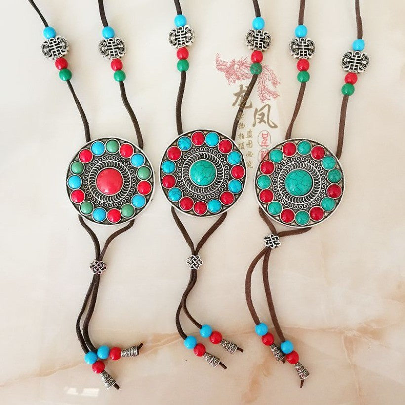 Ethnic Style Leather Rope Sweater Chain Vintage Handmade Long Necklace Boho