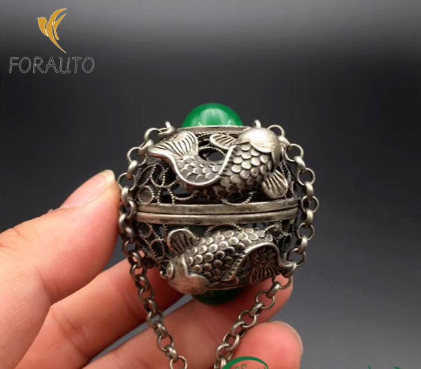 Antique White Copper Hollow Sandalwood Perfume Ball Pendant -