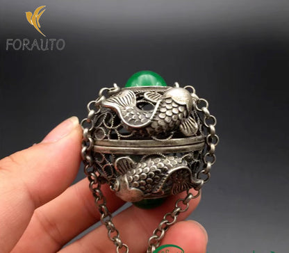 Antique White Copper Hollow Sandalwood Perfume Ball Pendant -