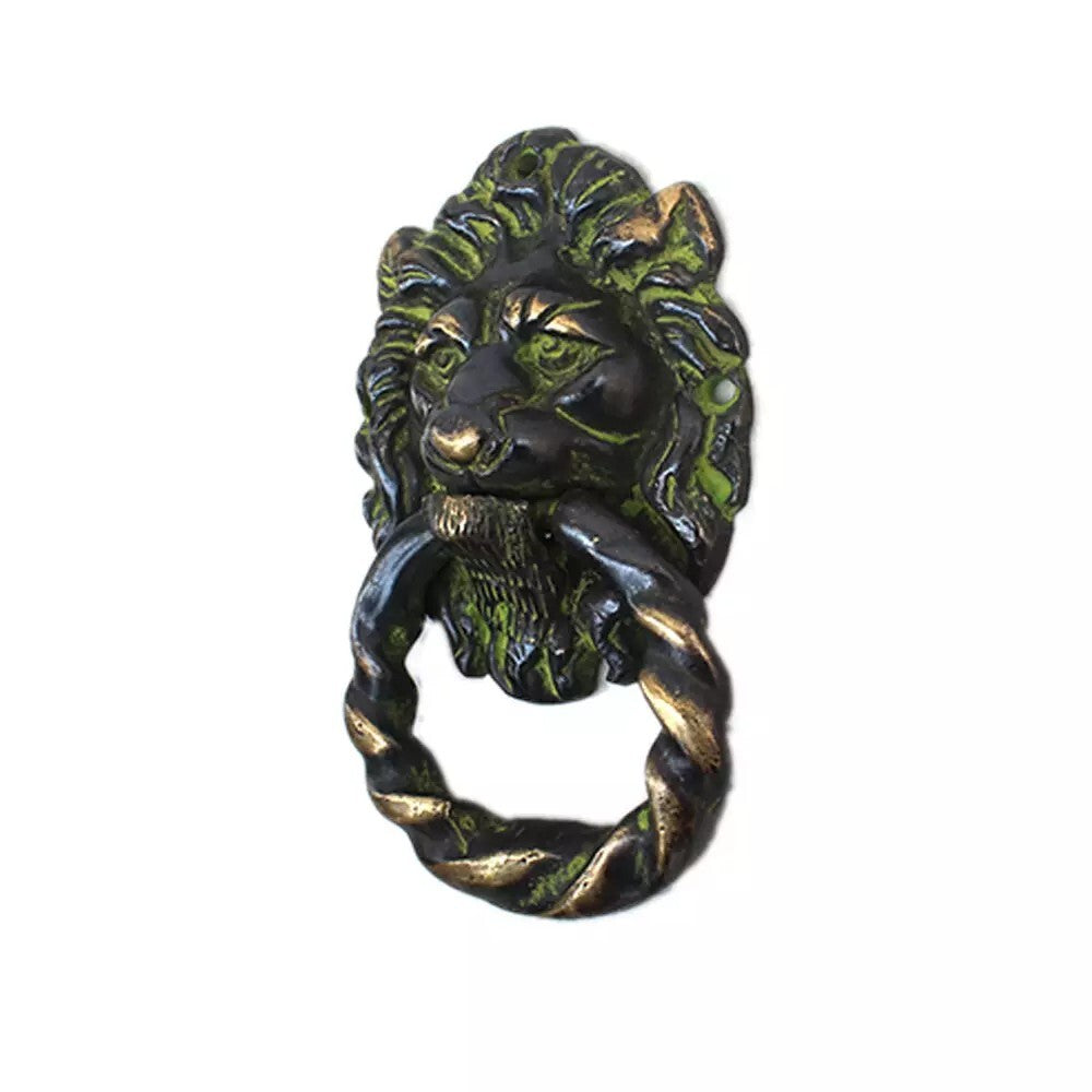 Antique Look Brass Green Patina Lion Face Door Knocker Door Bell Home Decor