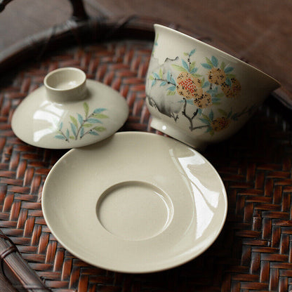 Retro Chinese Style Ceramic Covered Bowl Tea Cup Kung Fu Tea Set