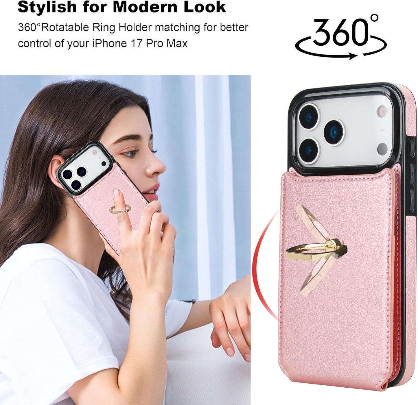 Compatible with Iphone 17 Pro Max Case Wallet with Card Holder, 360°Rotation Fin