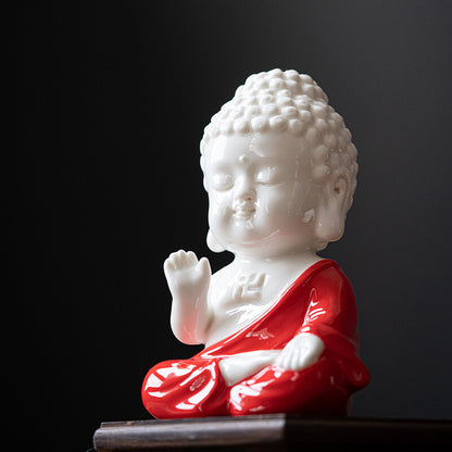 Ceramic Artware Buddha Statue Small Size Handmade China Table Ornament Tea Play