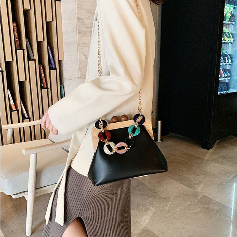 Shoulder Bag Synthetic Handbag Vintage Clip Clutch Acrylic Purse Chain Crossbody