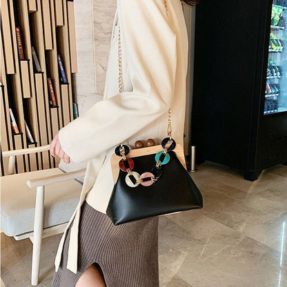 Shoulder Bag Synthetic Handbag Vintage Clip Clutch Acrylic Purse Chain Crossbody