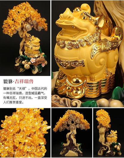 Yellow Crystal Money Tree Chinese Pi Xiu Wealth Luck Spiritual Feng Shui Decor