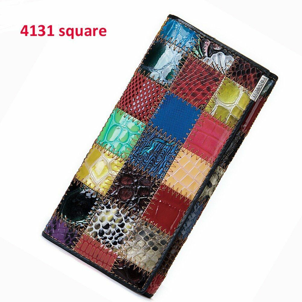 Women Long Medium Size Wallet Genuine Leather Patchwork Ladies Zipper Clutch Bag