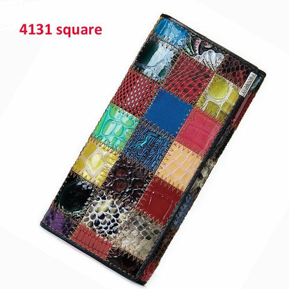Women Long Medium Size Wallet Genuine Leather Patchwork Ladies Zipper Clutch Bag