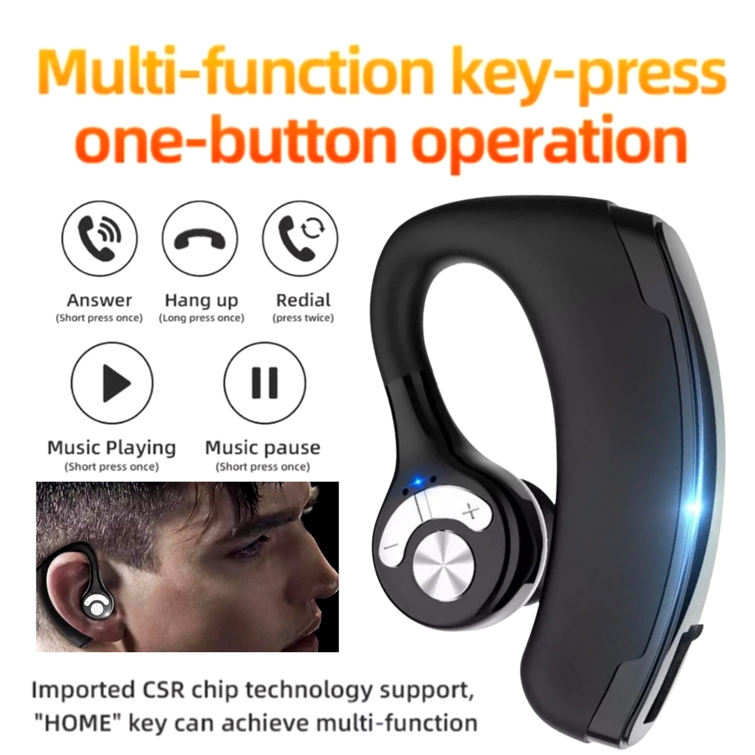 Bluetooth 5.0 Earpiece Wireless Headset Noise Cancelling Earbuds Driving Trucker