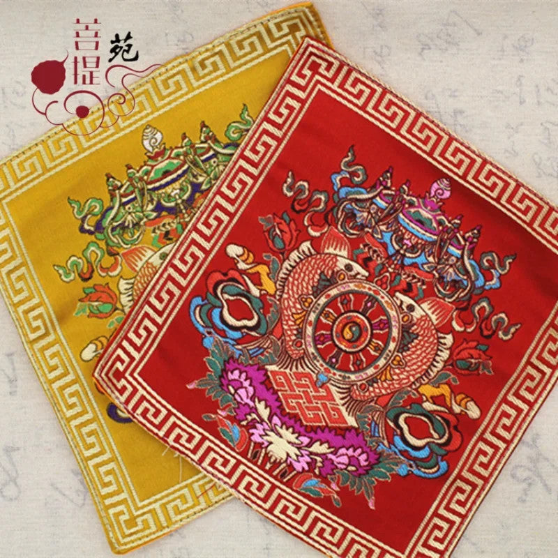 Buddhist silk brocade red eight auspicious symbols table altar cloth -