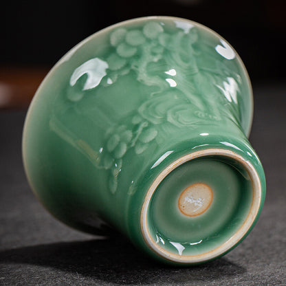 boutique gaiwan longquan celadon porcelain tureen shadow carved Sancai bowl lid