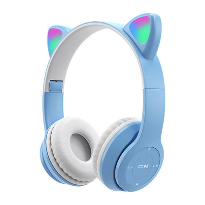 Bluetooth 5.0 Wireless Cat Rabbit Ear Headsets LED Headphones For Kids Girls Boy