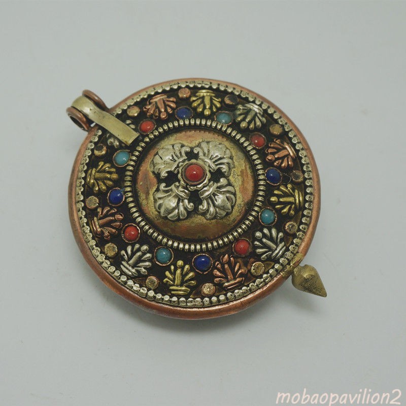 Buddhist Nepalese Handmade Jewelry Tricolor Copper Box Pendant Collectible