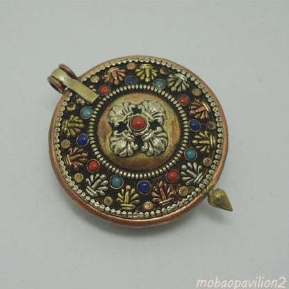 Buddhist Nepalese Handmade Jewelry Tricolor Copper Box Pendant Collectible