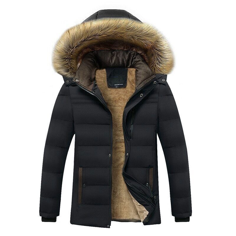 Winter New Warm Fleece Parkas Men Hooded Fur Collar Jacket Coat Men Parkas Men