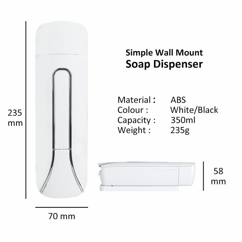 Liquid Soap Dispenser Bathroom Wall Mounted Kitchen Plastic 350ml Shower Gel Abs