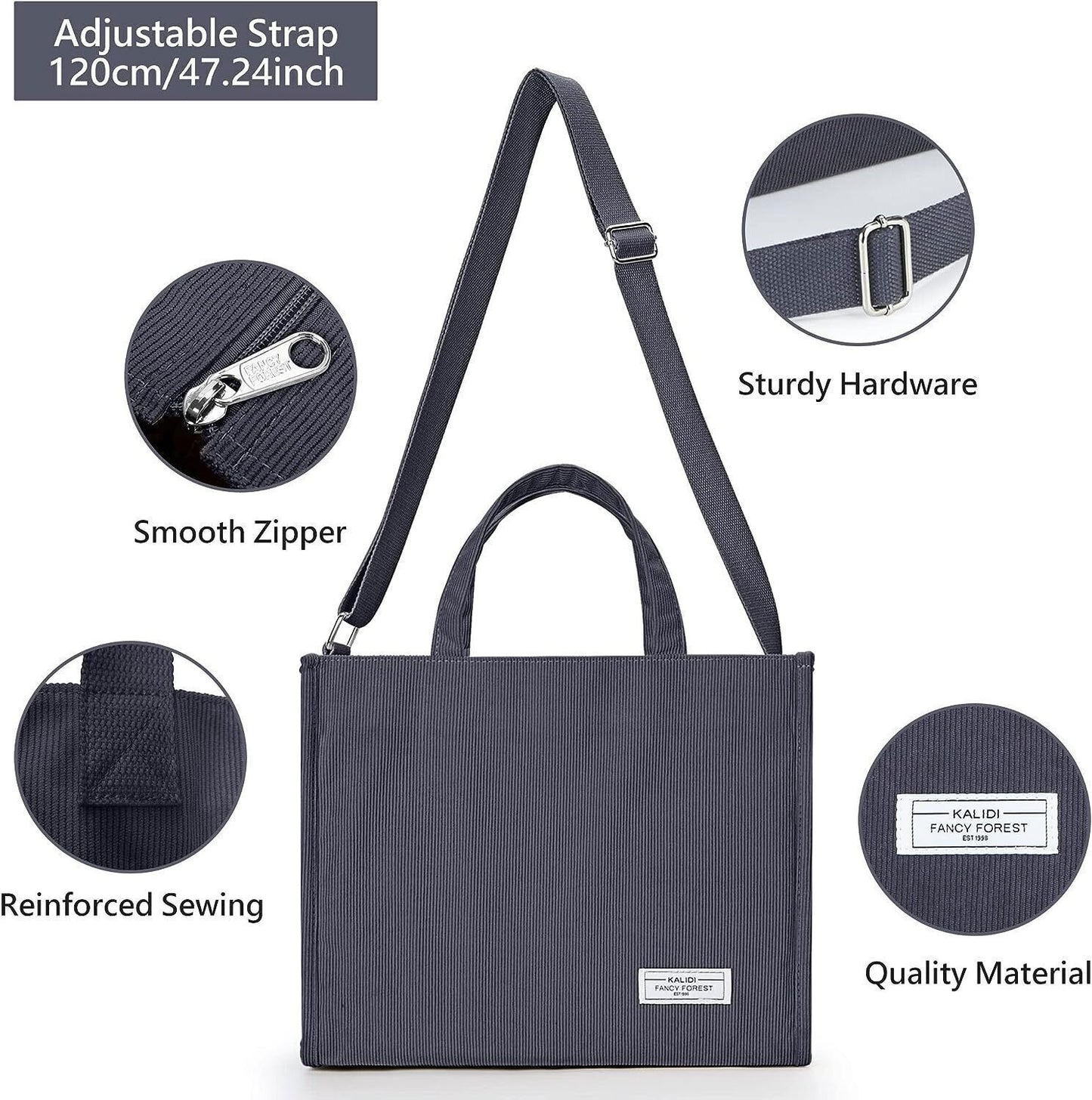 KALIDI Tote Bag for Women Corduroy Crossbody Bag Casual Zipper Tote Fashion Shou