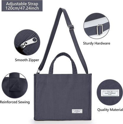 KALIDI Tote Bag for Women Corduroy Crossbody Bag Casual Zipper Tote Fashion Shou