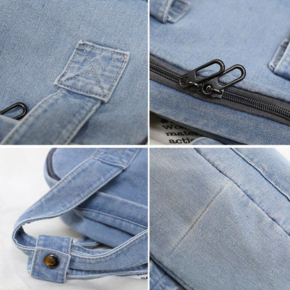 Denim School Bag Backpack High Capacity Traveling Bag 27*35*12 CM Blue Purse 1PC