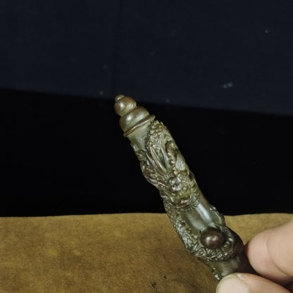 Chinese Antique Bronze Pan Dragon Pen Ornament Statue