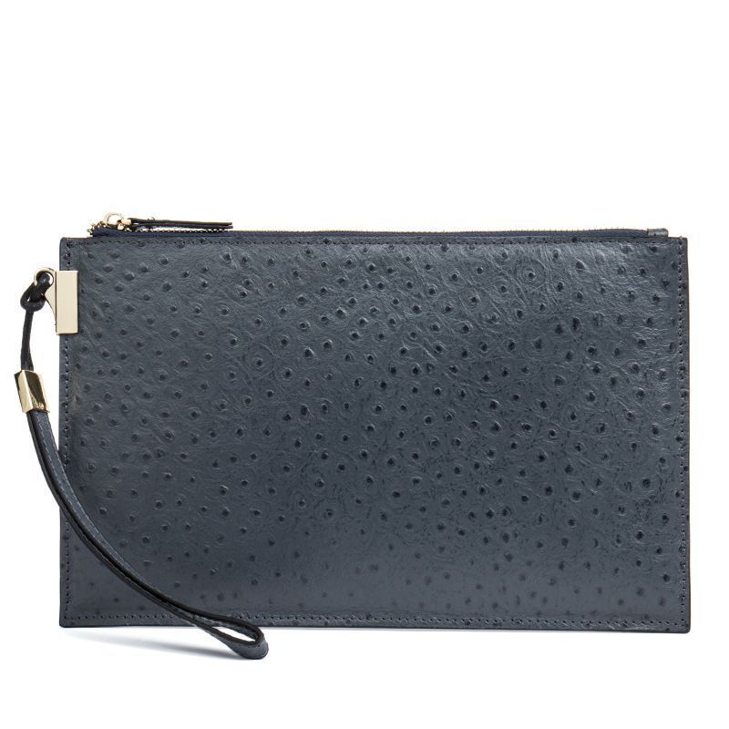 Ostrich Pattern Genuine Cow Leather Envelope Bag Men Briefcase Wristlets Cowhide
