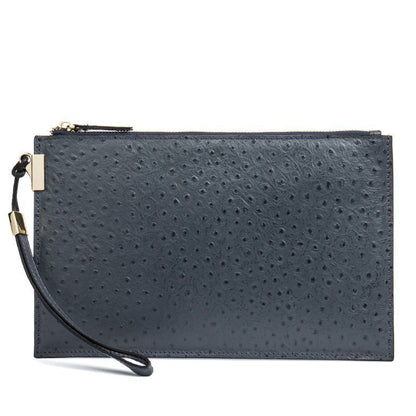 Ostrich Pattern Genuine Cow Leather Envelope Bag Men Briefcase Wristlets Cowhide