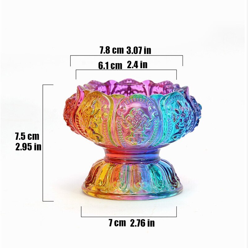 New Buddhist 2.95in Glass Candle Cup Embossed Flower Candlestick Tibetan Decor