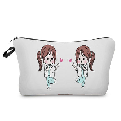 Double Sided Printed Cosmetic Organizer Bag Storage Practical Makeup Bag Handbag