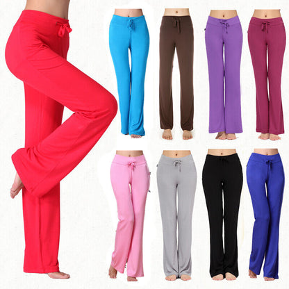 Women Casual Flared Trousers Long Pants Baggy Elastic Yoga Dance Sports Pants