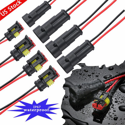 2Pin Way Car Waterproof Male Female Electrical Connector Plug Wire Kit Set Lot
