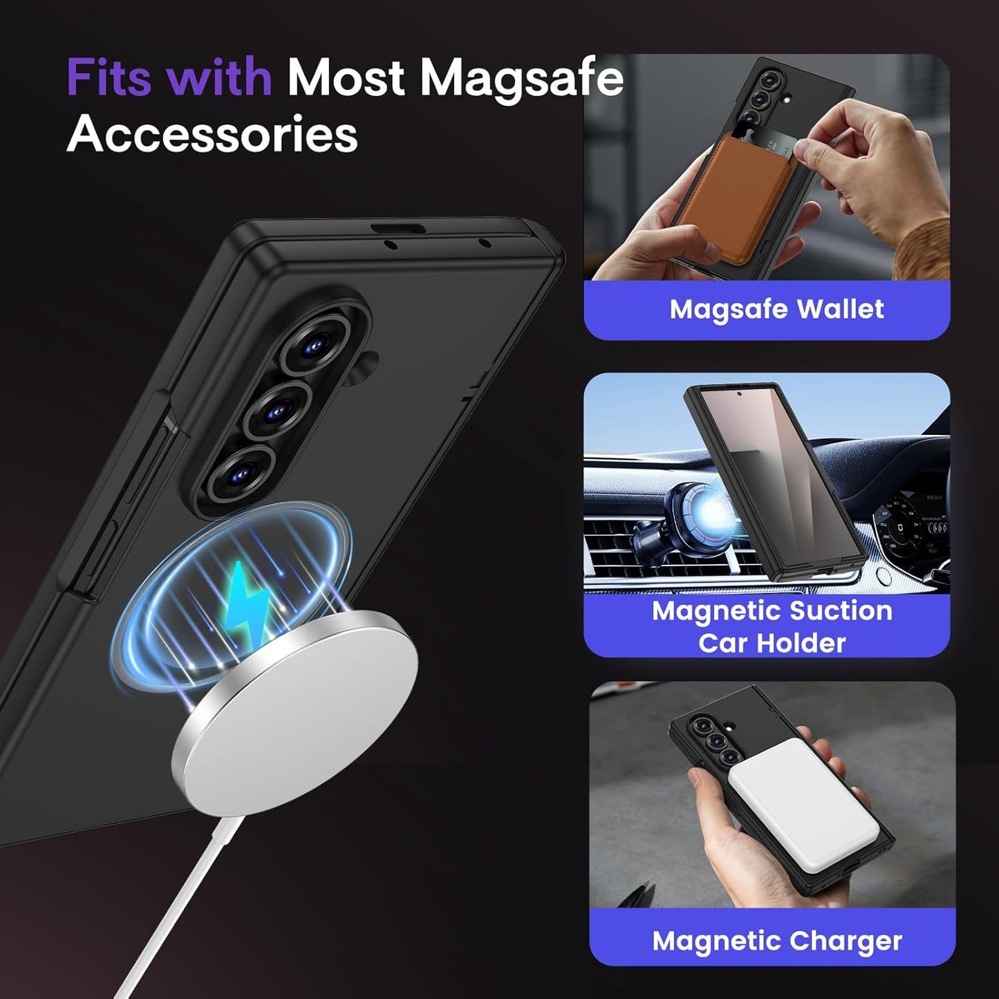 for Z Fold 7 Magnetic Case with Belt Clip Holster, Compatible with Magsafe & Hin